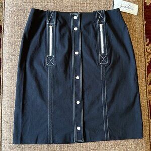 Joseph Ribkoff Black Snap Front Skirt with White Top Stitching